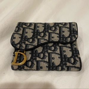 DIOR SADDLE LOTUS WALLET in Blue Dior Oblique Jacquard